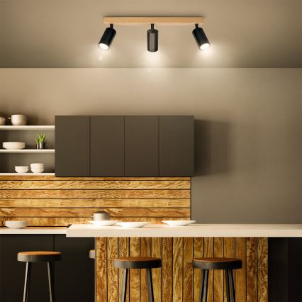 Brilagi - Lámpara de focos SELE 3xGU10/30W/230V negro con acabado en roble