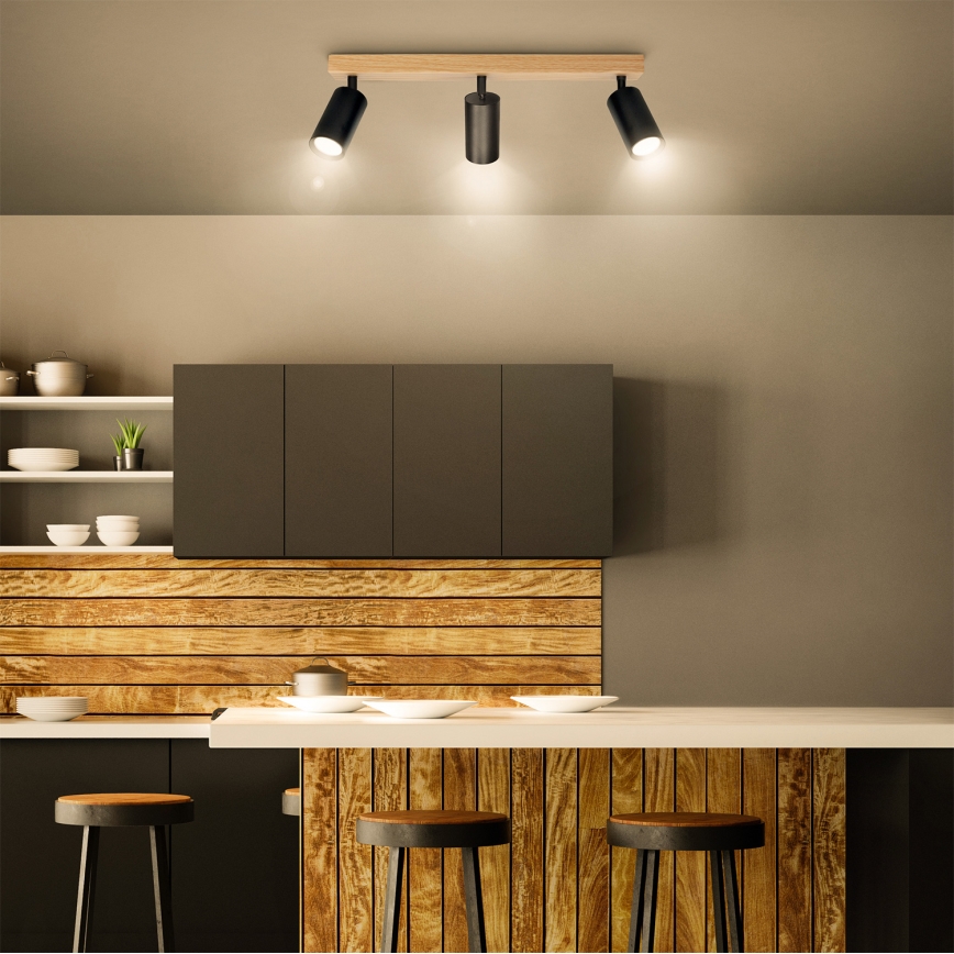 Brilagi - Lámpara de focos SELE 3xGU10/30W/230V negro con acabado en roble