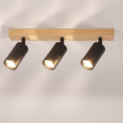 Brilagi - Lámpara de focos SELE 3xGU10/30W/230V negro con acabado en roble