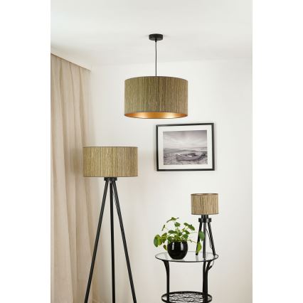 Brilagi - Lámpara de mesa BOSTON ROLLER 1xE27/15W/230V paja marrón/dorado