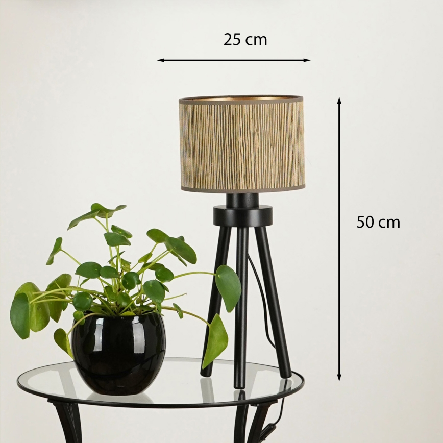 Brilagi - Lámpara de mesa BOSTON ROLLER 1xE27/15W/230V paja marrón/dorado