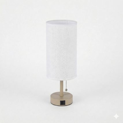 Brilagi - Lámpara de mesa con puerto USB TABLON 1xE27/25W/230V beige/blanco