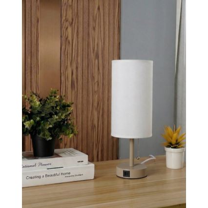 Brilagi - Lámpara de mesa con puerto USB TABLON 1xE27/25W/230V beige/blanco