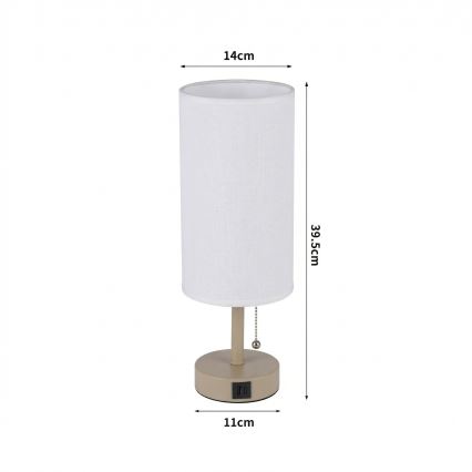 Brilagi - Lámpara de mesa con puerto USB TABLON 1xE27/25W/230V beige/blanco