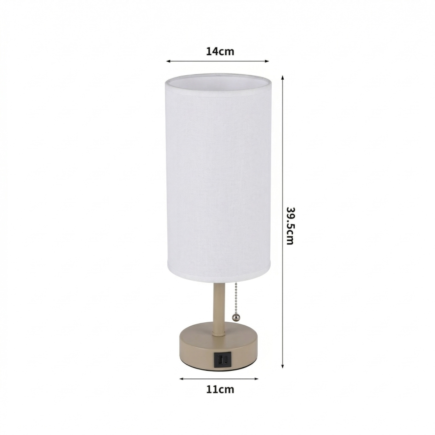 Brilagi - Lámpara de mesa con puerto USB TABLON 1xE27/25W/230V beige/blanco