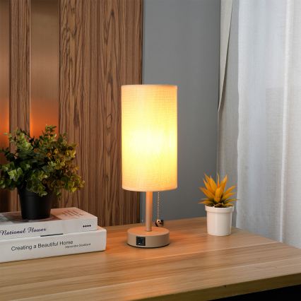 Brilagi - Lámpara de mesa con puerto USB TABLON 1xE27/25W/230V beige
