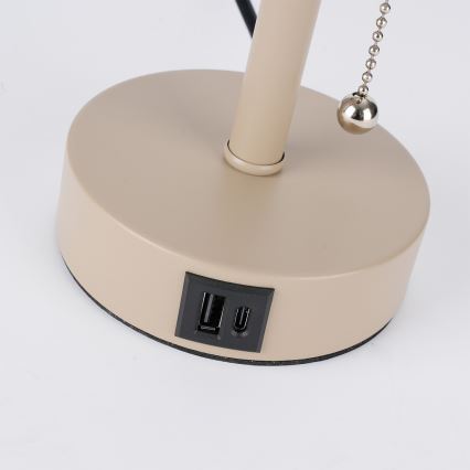 Brilagi - Lámpara de mesa con puerto USB TABLON 1xE27/25W/230V beige