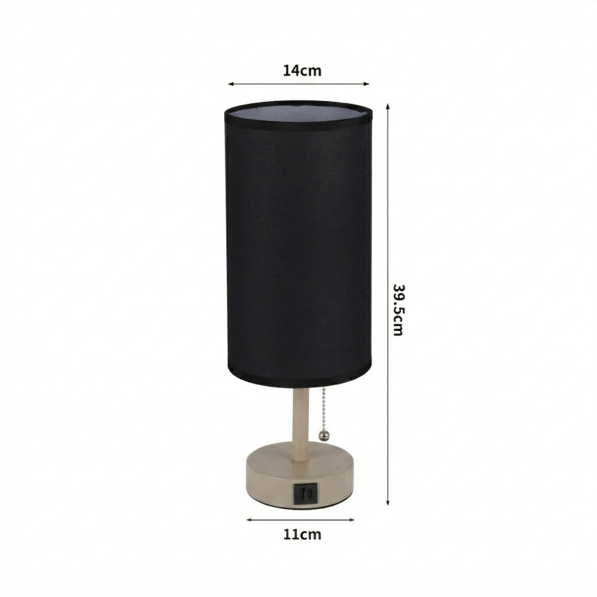 Brilagi - Lámpara de mesa con puerto USB TABLON 1xE27/25W/230V beige/negro