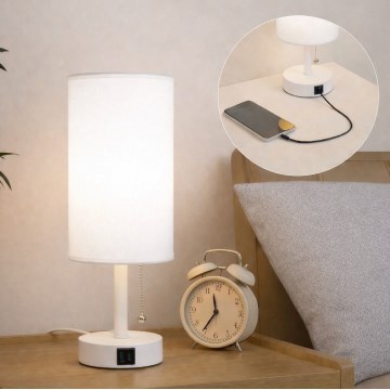 Brilagi - Lámpara de mesa con puerto USB TABLON 1xE27/25W/230V blanca