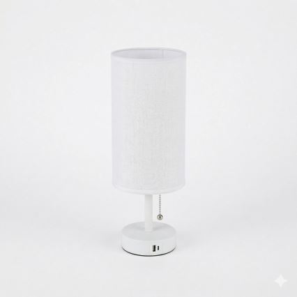 Brilagi - Lámpara de mesa con puerto USB TABLON 1xE27/25W/230V blanca