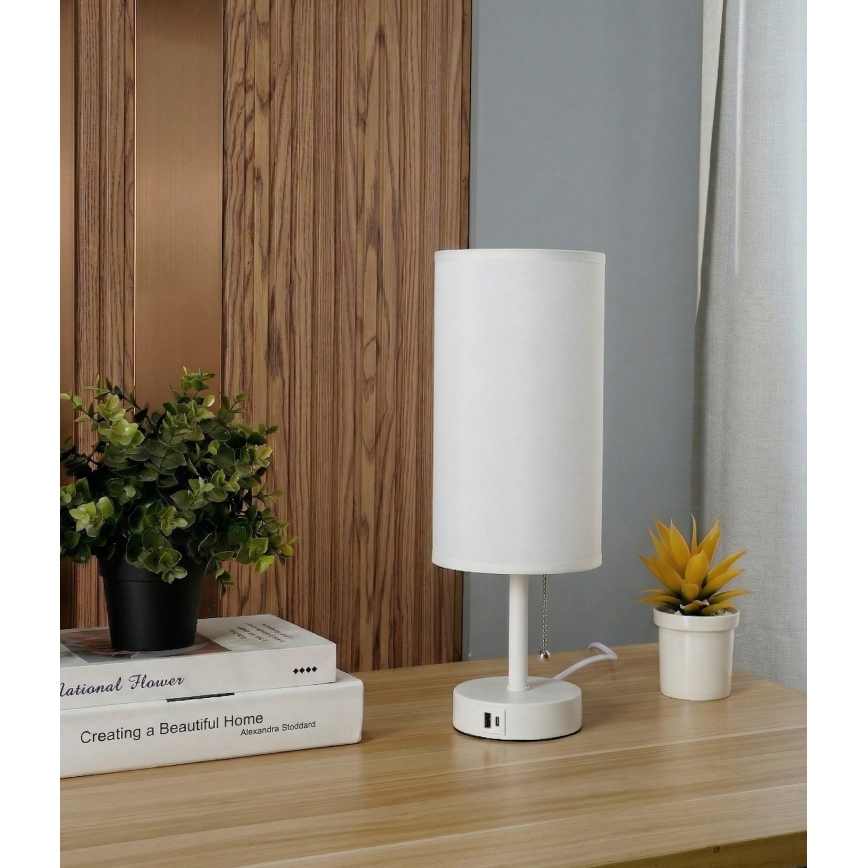 Brilagi - Lámpara de mesa con puerto USB TABLON 1xE27/25W/230V blanca