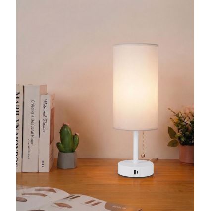 Brilagi - Lámpara de mesa con puerto USB TABLON 1xE27/25W/230V blanca