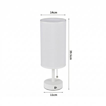 Brilagi - Lámpara de mesa con puerto USB TABLON 1xE27/25W/230V blanca