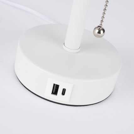 Brilagi - Lámpara de mesa con puerto USB TABLON 1xE27/25W/230V blanco/beige