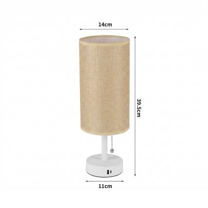 Brilagi - Lámpara de mesa con puerto USB TABLON 1xE27/25W/230V blanco/beige
