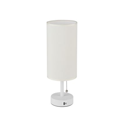 Brilagi - Lámpara de mesa con puerto USB TABLON 1xE27/25W/230V blanco/crema