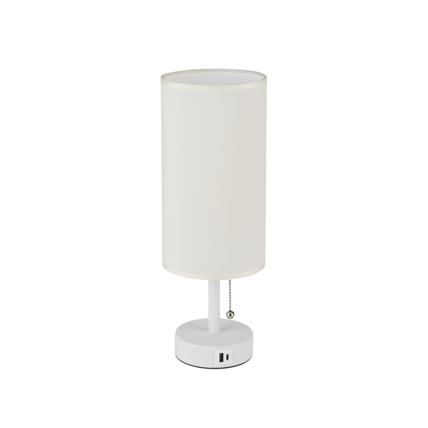 Brilagi - Lámpara de mesa con puerto USB TABLON 1xE27/25W/230V blanco/crema