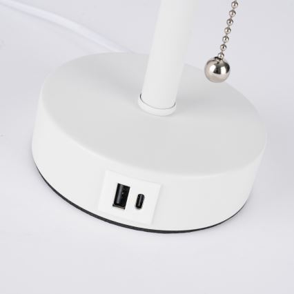Brilagi - Lámpara de mesa con puerto USB TABLON 1xE27/25W/230V blanco/crema