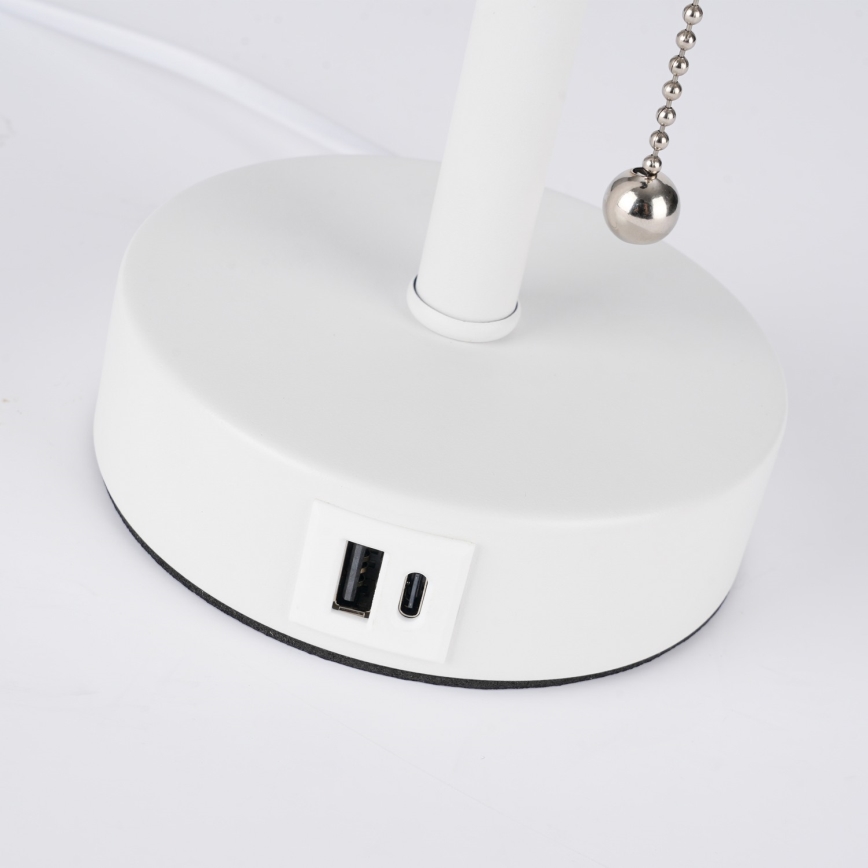 Brilagi - Lámpara de mesa con puerto USB TABLON 1xE27/25W/230V blanco/crema