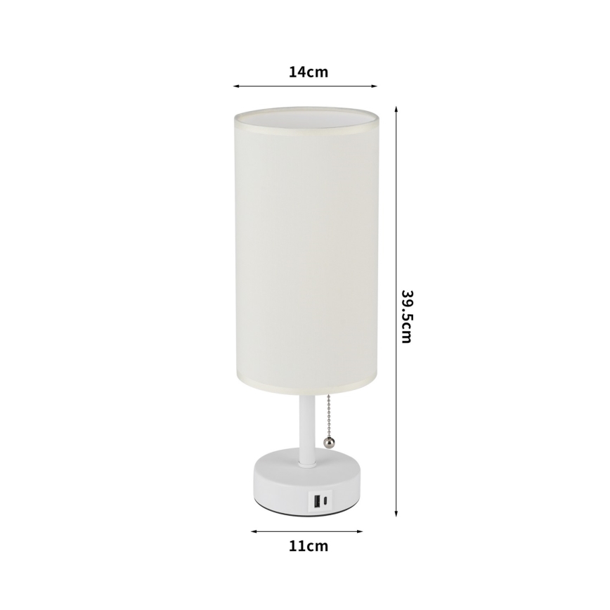 Brilagi - Lámpara de mesa con puerto USB TABLON 1xE27/25W/230V blanco/crema