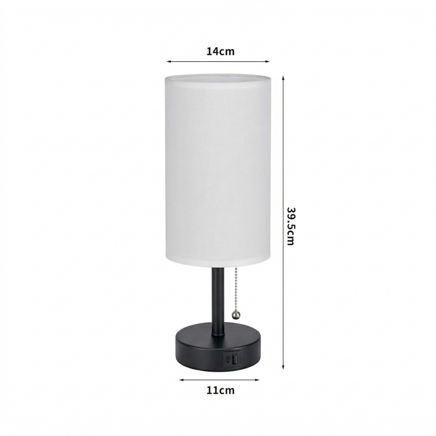 Brilagi - Lámpara de mesa con puerto USB TABLON 1xE27/25W/230V negra/blanca