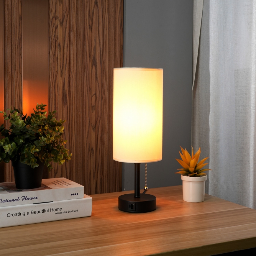 Brilagi - Lámpara de mesa con puerto USB TABLON 1xE27/25W/230V negro/crema