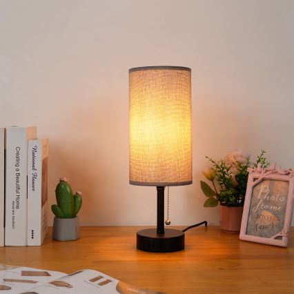 Brilagi - Lámpara de mesa con puerto USB TABLON 1xE27/25W/230V negro/gris