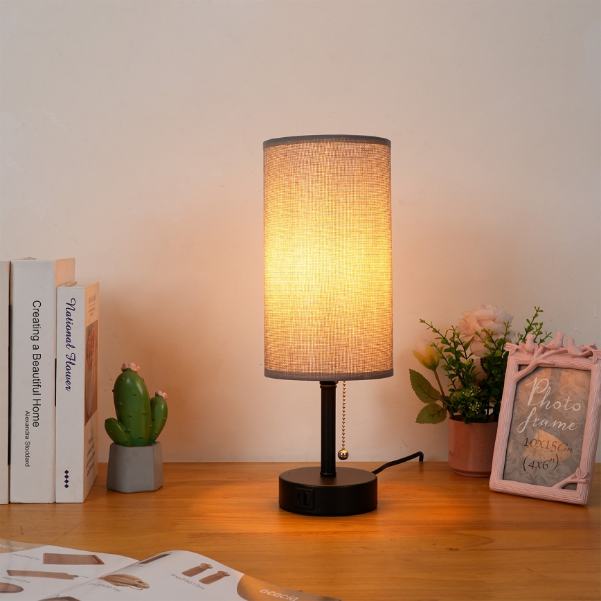 Brilagi - Lámpara de mesa con puerto USB TABLON 1xE27/25W/230V negro/gris