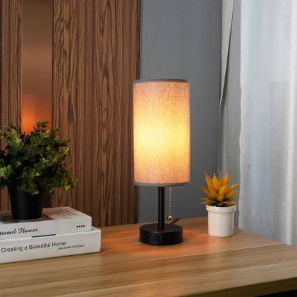 Brilagi - Lámpara de mesa con puerto USB TABLON 1xE27/25W/230V negro/gris