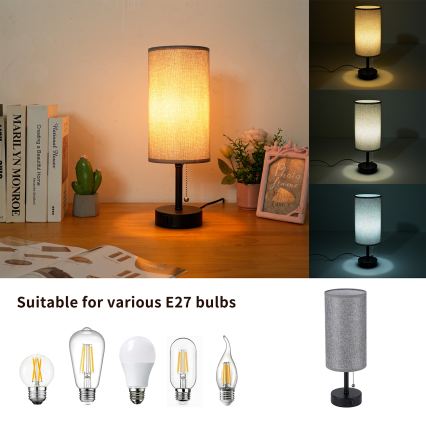 Brilagi - Lámpara de mesa con puerto USB TABLON 1xE27/25W/230V negro/gris