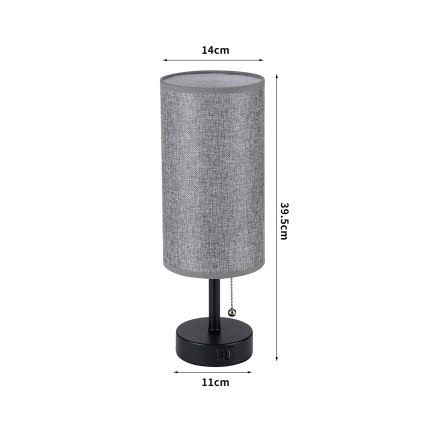 Brilagi - Lámpara de mesa con puerto USB TABLON 1xE27/25W/230V negro/gris