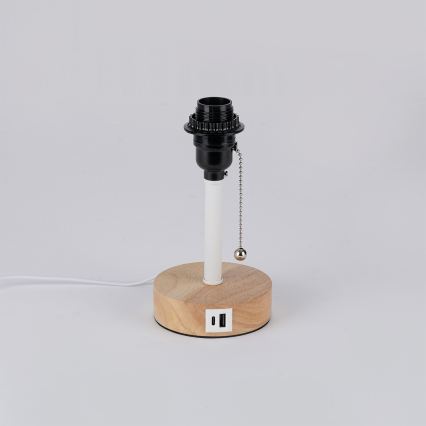 Brilagi - Lámpara de mesa con puerto USB TABLON 1xE27/25W/230V roble/blanco/crema