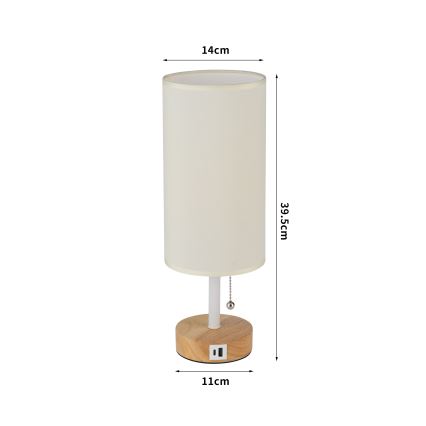 Brilagi - Lámpara de mesa con puerto USB TABLON 1xE27/25W/230V roble/blanco/crema