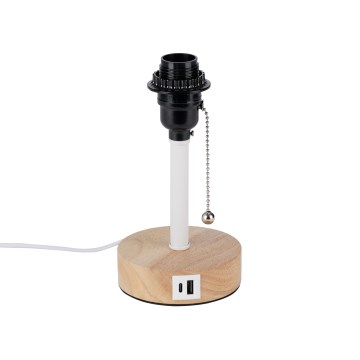 Brilagi - Lámpara de mesa con puerto USB TABLON, 1xE27/25W/230V, roble/blanco