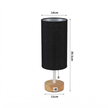 Brilagi - Lámpara de mesa con puerto USB TABLON 1xE27/25W/230V roble/blanco/negro