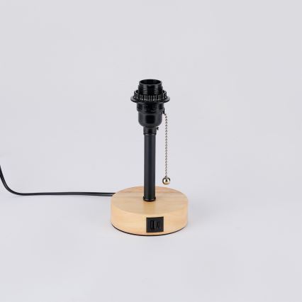Brilagi - Lámpara de mesa con puerto USB TABLON 1xE27/25W/230V roble/negro/beige