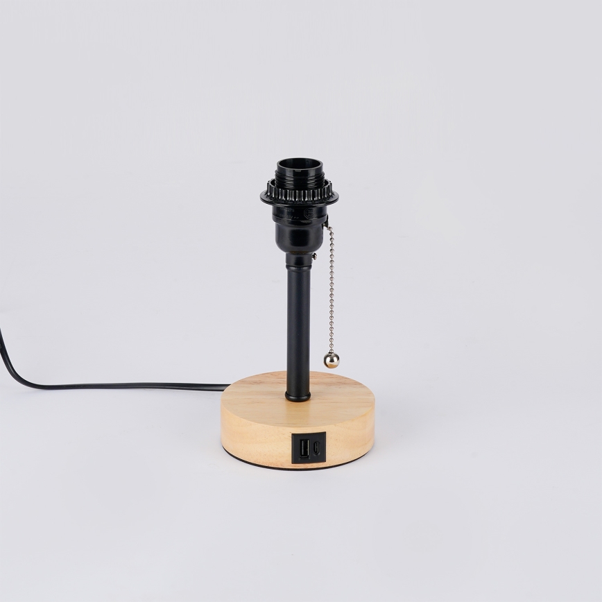 Brilagi - Lámpara de mesa con puerto USB TABLON 1xE27/25W/230V roble/negro/beige