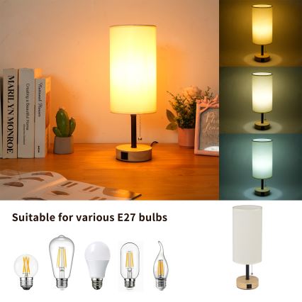 Brilagi - Lámpara de mesa con puerto USB TABLON 1xE27/25W/230V roble/negro/crema