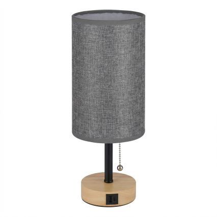 Brilagi - Lámpara de mesa con puerto USB TABLON 1xE27/25W/230V roble/negro/gris