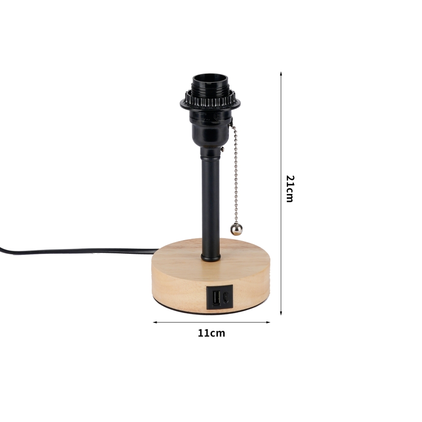 Brilagi - Lámpara de mesa con puerto USB TABLON 1xE27/25W/230V roble/negro