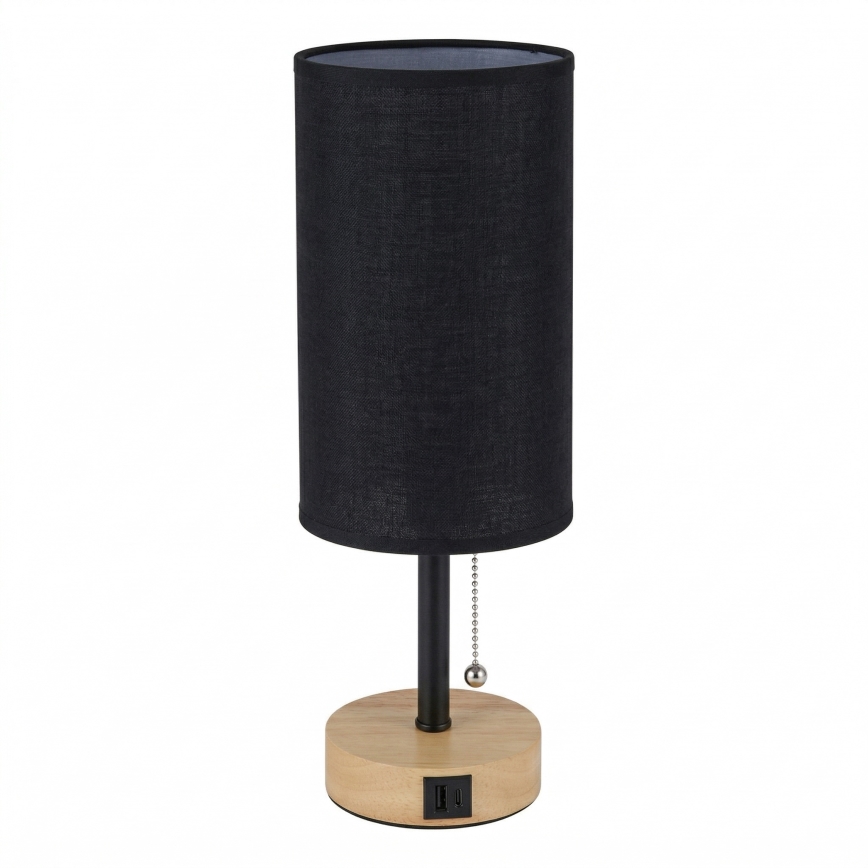 Brilagi - Lámpara de mesa con puerto USB TABLON 1xE27/25W/230V roble/negro