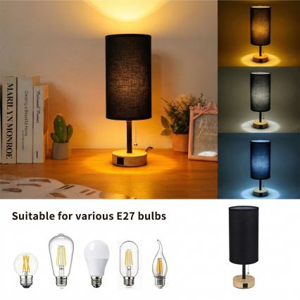 Brilagi - Lámpara de mesa con puerto USB TABLON 1xE27/25W/230V roble/negro