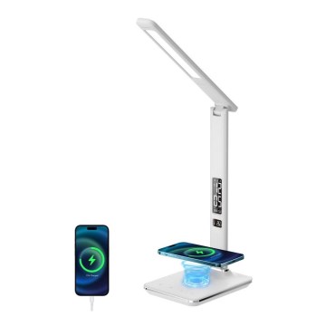 Brilagi - Lámpara de mesa LED regulable con carga inalámbrica Qi y USB REGINA LED/8,5W/230V blanco