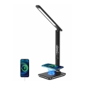 Brilagi - Lámpara de mesa LED regulable con carga inalámbrica Qi y USB REGINA LED/8,5W/230V negra