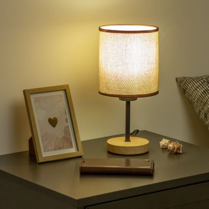 Brilagi - Lámpara de mesa NUBILA WOOD 1xE27/25W/230V roble/marrón