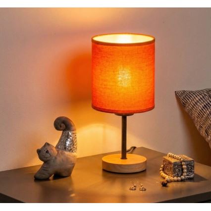 Brilagi - Lámpara de mesa NUBILA WOOD 1xE27/25W/230V roble/negro/naranja