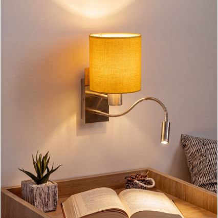 Brilagi - Lámpara de pared LED flexible NUBILA 1xE27/25W/230V + LED/3W cromo mate/amarillo