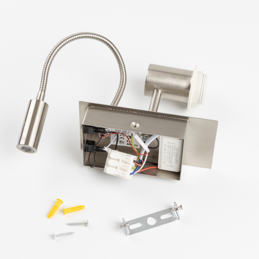 Brilagi - Lámpara de pared LED flexible NUBILA 1xE27/25W/230V + LED/3W cromo mate/amarillo