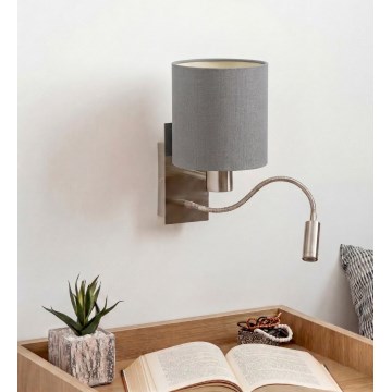 Brilagi - Lámpara de pared LED flexible NUBILA 1xE27/25W/230V + LED/3W cromo mate/gris claro