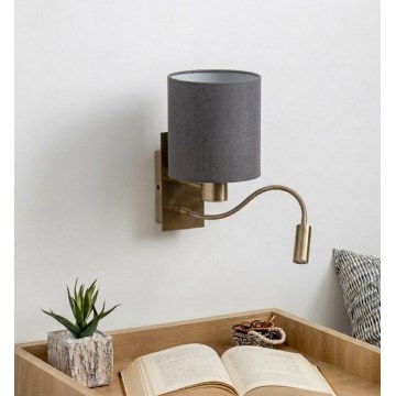Brilagi - Lámpara de pared LED flexible NUBILA 1xE27/25W/230V + LED/3W latón/gris claro